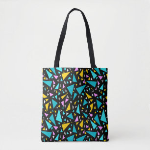 Driehoeken blauw gele kleuren op een zwarte achter tote bag