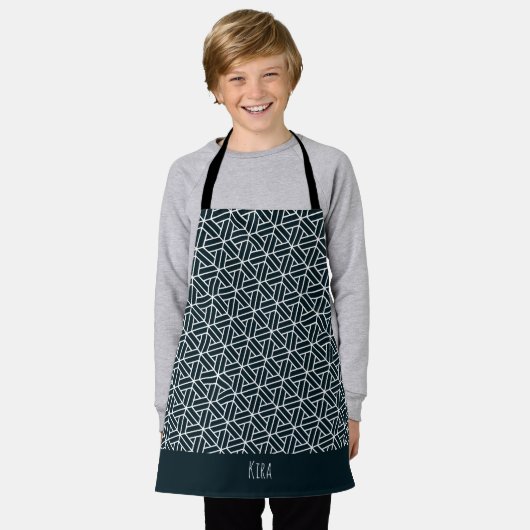 Driehoeken Blauw Wit Minimaal Patroon Schort (Gedragen)