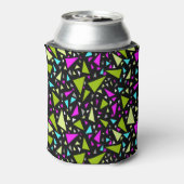 Driehoeken groene karmozijnrode kleuren op zwarte blikjeskoeler (Blikje Achterkant)