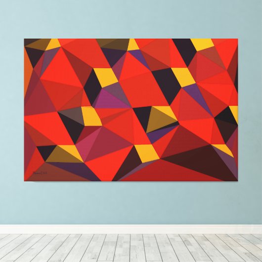 Driehoeken in het rood canvas afdruk (Insitu (Houten vloer))