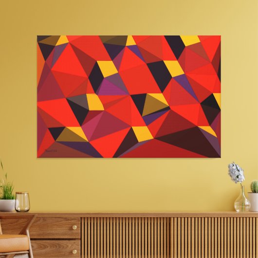 Driehoeken in het rood canvas afdruk (Insitu (Woonkamer))