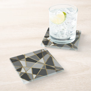 Driehoeken voor zwart en grijs modern geo Gold Glazen Onderzetter