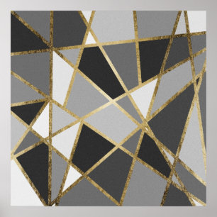Driehoeken voor zwart en grijs modern geo Gold Poster