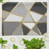 Driehoeken voor zwart en grijs modern geo Gold Theedoek (Gevouwen)