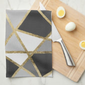 Driehoeken voor zwart en grijs modern geo Gold Theedoek (Quarter Fold)