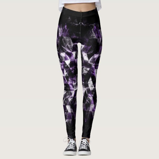 Driehoekig Geometrisch Paars rokergalaxpatroon Leggings (Voorkant)