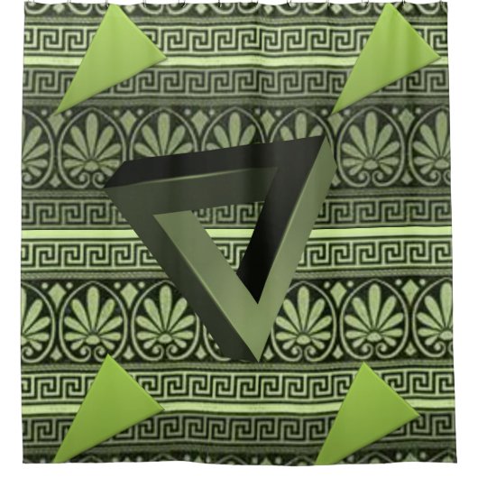 Driehoekig groen zwart douwergordijn douchegordijn (Voorkant)