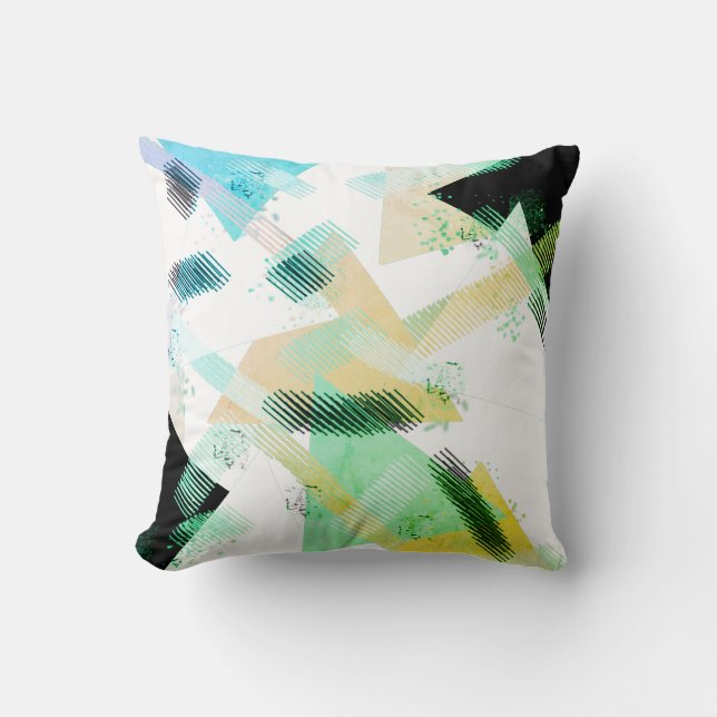 Driehoekig kussen met abstracte kunst in turquoise (Voorkant)