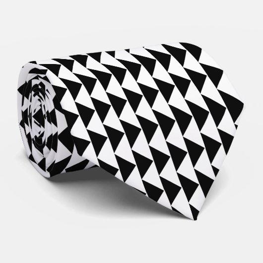 Driehoekig patroon - wit op zwart stropdas (Opgerold)