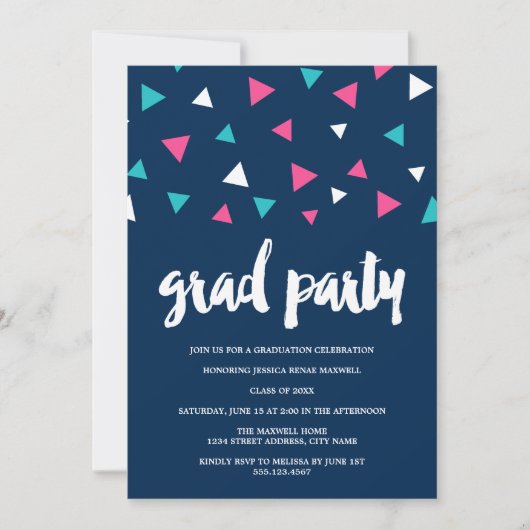 Driehoekige Confetti Graduation Party Invitation Kaart (Voorkant)