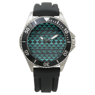 Driehoekige driehoek blauw zwart Tattoo Hawaiian Horloge