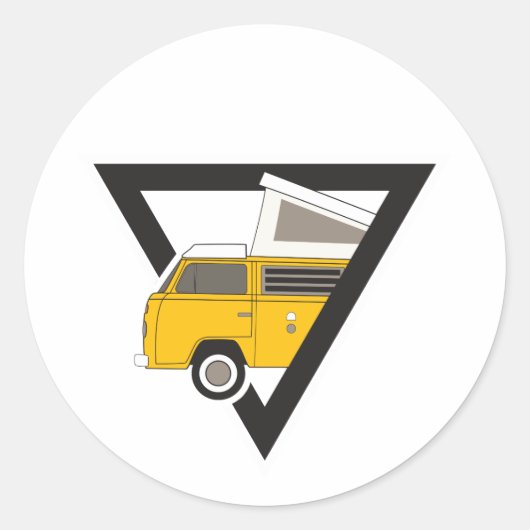 driehoekige klassieke gele bus ronde sticker (Voorkant)