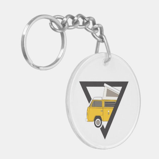 driehoekige klassieke gele bus sleutelhanger (Voorkant Links)