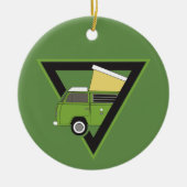driehoekige klassieke groene camper van keramisch ornament (Voorkant)