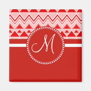 Driehoekige monogram Red Aztec Andes Tribal Mounta Magneet
