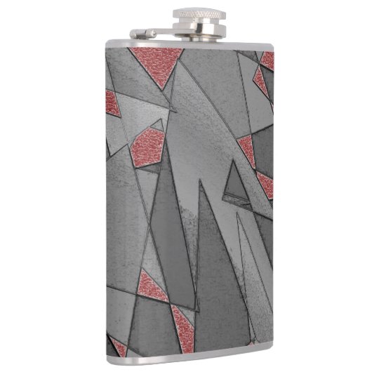 Driehoekige ruw snijdsels, op rode achtergrond heupfles (Rechts)