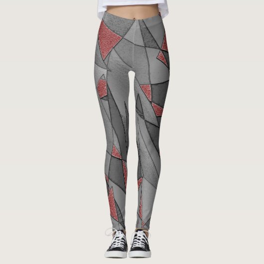 Driehoekige ruw snijdsels, op rode achtergrond leggings (Voorkant)