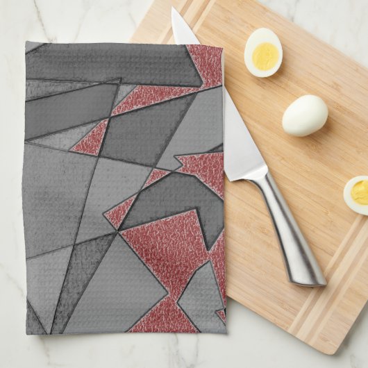 Driehoekige ruw snijdsels, op rode achtergrond theedoek (Quarter Fold)