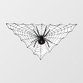 Driehoekige Spider Web Black Widow Red Hourglass Raamsticker (Vel)