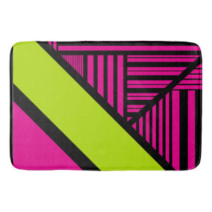 Driehoekige strepen in Lime Green, Hot Pink en Bla Badmat