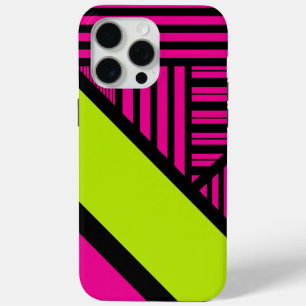 Driehoekige strepen in Lime Green, Hot Pink en Bla iPhone 15 Pro Max Hoesje
