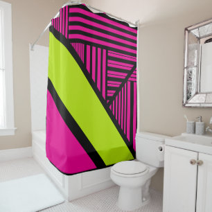 Driehoekige strepen in Lime Green, Hot Pink en Bla Douchegordijn