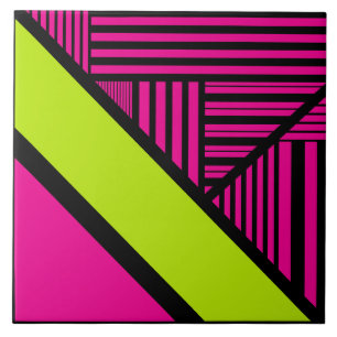 Driehoekige strepen in Lime Green, Hot Pink en Bla Tegeltje