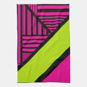 Driehoekige strepen in Lime Green, Hot Pink en Bla Theedoek (Verticaal)