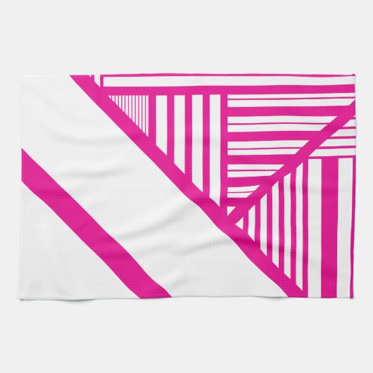 Driehoekige strepen in Magenta en Wit Theedoek (Horizontaal)