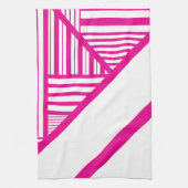 Driehoekige strepen in Magenta en Wit Theedoek (Verticaal)