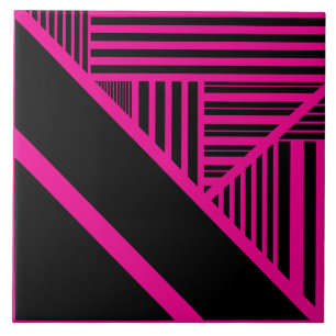 Driehoekige strepen in magenta en zwart tegeltje