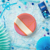 Driehoekige strepen in roze, Sinaasappel en crème Papieren Kommen (Feest)