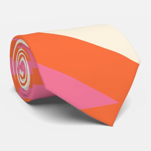 Driehoekige strepen in roze, Sinaasappel en crème Stropdas (Opgerold)