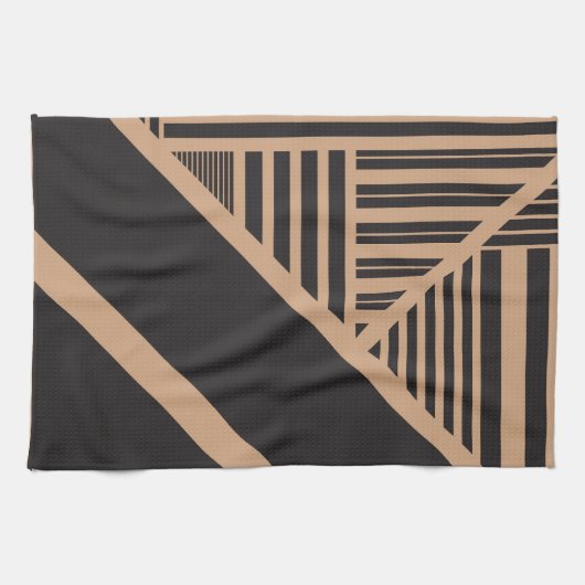 Driehoekige strepen in Tan en Zwart Theedoek (Horizontaal)