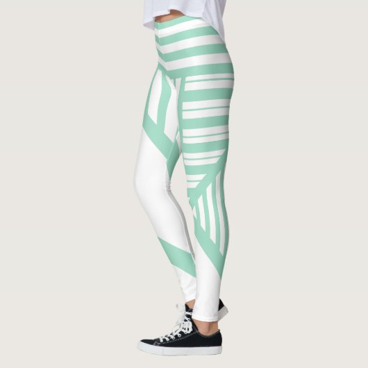 Driehoekige strepen - Mint Groen en Wit Leggings (Links)