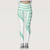 Driehoekige strepen - Mint Groen en Wit Leggings (Voorkant)