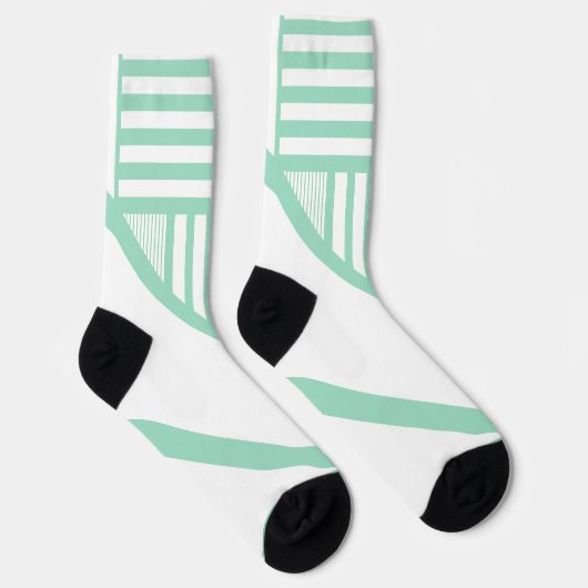 Driehoekige strepen - Mint Groen en Wit Sokken (Rechts)