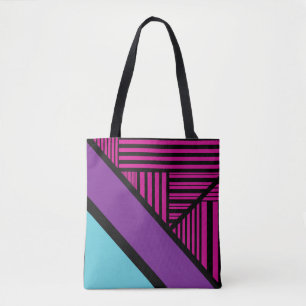 Driehoekige strepen - roze, Paarse, blauw en zwart Tote Bag