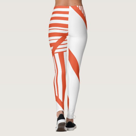 Driehoekige strepen - Sinaasappel en wit Leggings (Achterkant)