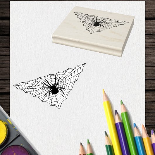 Driehoekige web met grote spin voor Halloween Rubberstempel