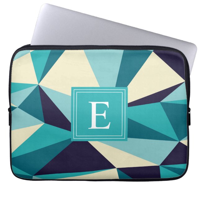 Driehoekspatroon blauwgroen marinemonogram laptop sleeve (Voorkant)