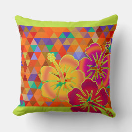 Driehoekspatroon - gekleurd + hibiscus blooms kussen
