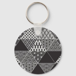 Driehoekspatroon Japanse zwarte en witte collage Sleutelhanger