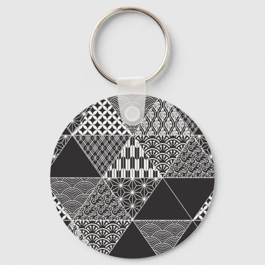 Driehoekspatroon Japanse zwarte en witte collage Sleutelhanger (Voorkant)