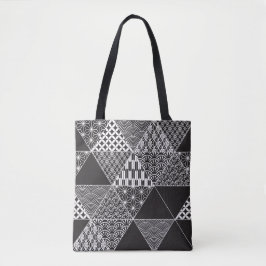 Driehoekspatroon Japanse zwarte en witte collage Tote Bag