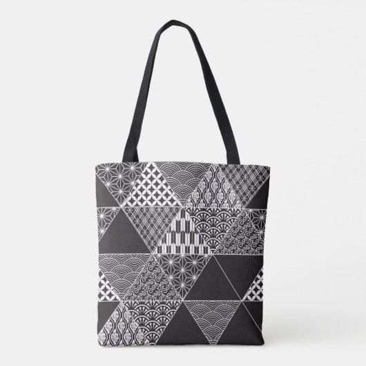 Driehoekspatroon Japanse zwarte en witte collage Tote Bag (Achterkant)