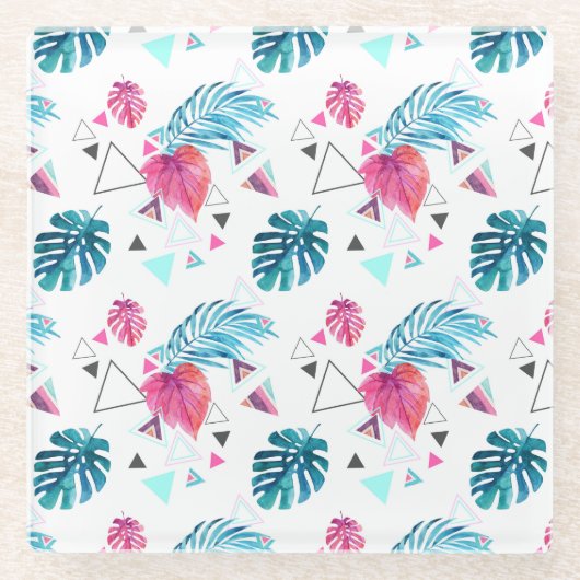 Driehoekspatroon tropisch lef glazen onderzetter (Voorkant)