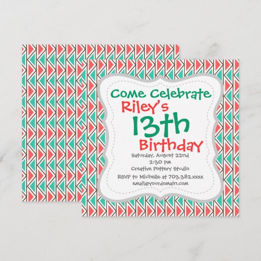 Driehoekspatroon voor roze en Turquoise Aztec Kaart (Voorkant / Achterkant)