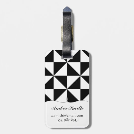 Driehoekspatroon zwart-wit bagagelabel (Achterkant verticaal)