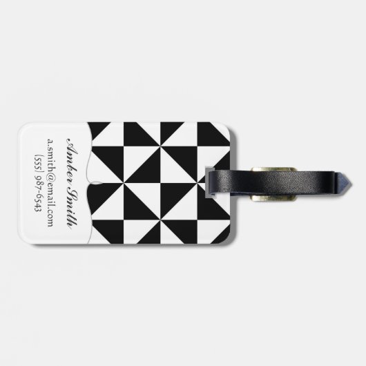 Driehoekspatroon zwart-wit bagagelabel (Achterkant horizontaal)